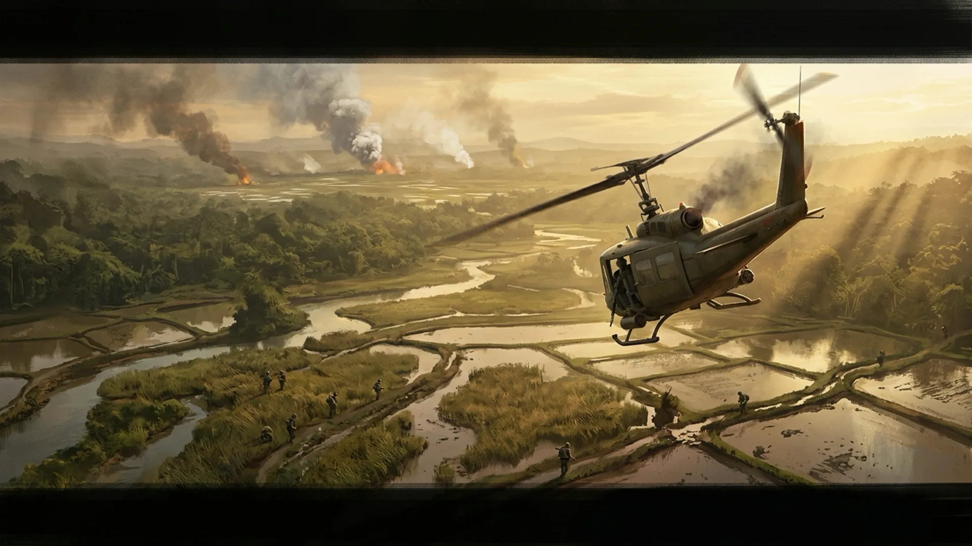 Hell Let Loose: Vietnam — a US Huey helicopter over the jungle