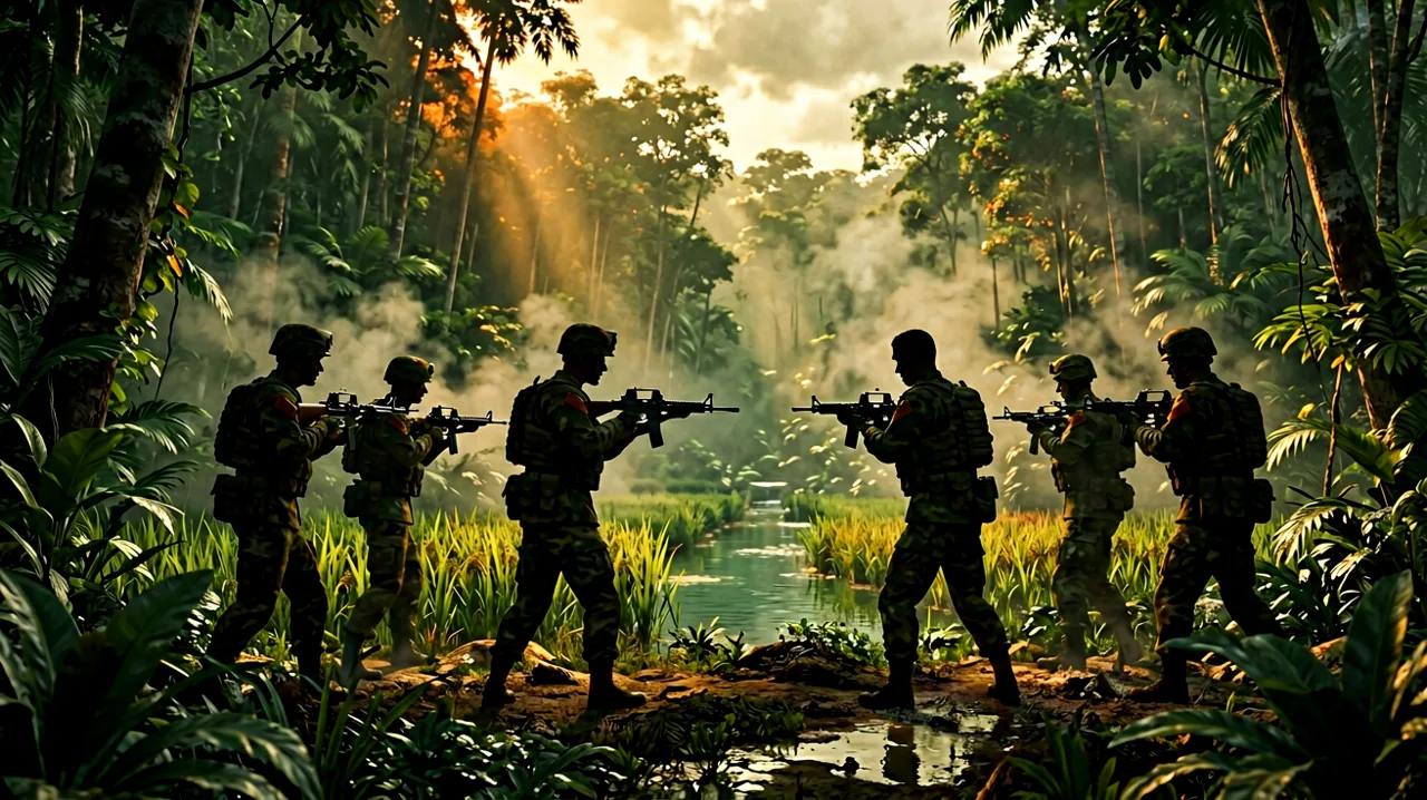 Original Vietnam jungle tactical artwork showing military silhouettes