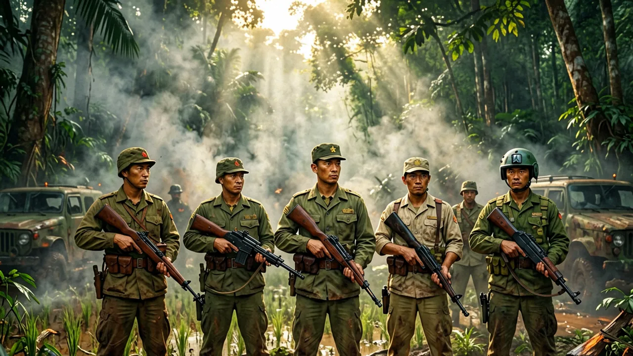 A US squad arrayed for inspection showing distinct roles and equipment